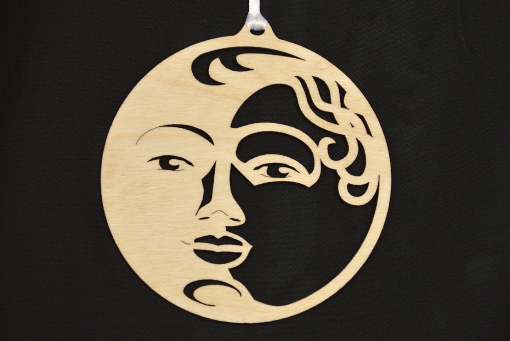 Moonface Ornament Wood Cut Decoration. Laser Cut Moon Face | Etsy