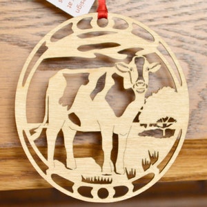 cow wood ornament woodcut Holstein cow decoration