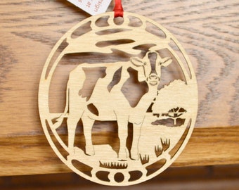 cow wood ornament woodcut Holstein cow decoration