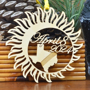 Texas Total Solar Eclipse 2024 ornament wood cut decoration. Laser cut Texas Solar Eclipse ornament Total Solar eclipse April 8, 2024