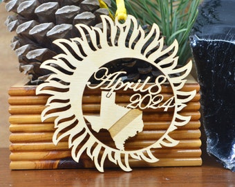 Texas Total Solar Eclipse 2024 ornament wood cut decoration. Laser cut Texas Solar Eclipse ornament Total Solar eclipse April 8, 2024