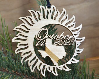 Texas Solar Eclipse  ornament wood cut decoration. Laser cut Texas Solar Eclipse ornament Annular Solar eclipse October 14, 2023