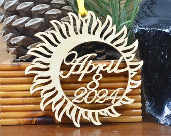 Total Solar Eclipse 2024 ornament wood cut decoration. Laser cut Annular Solar Eclipse ornament, Solar Eclipse April 8, 2024