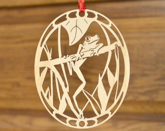 Wood Tree Frog ornament woodcut Tree frog decoration