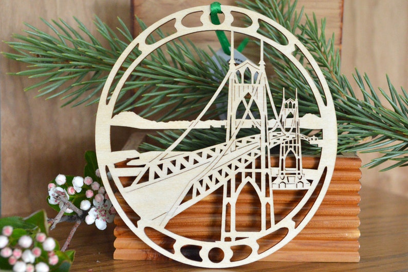 Bridge ornament wooden desk window decoration woodcut St Johns Bridge image 2