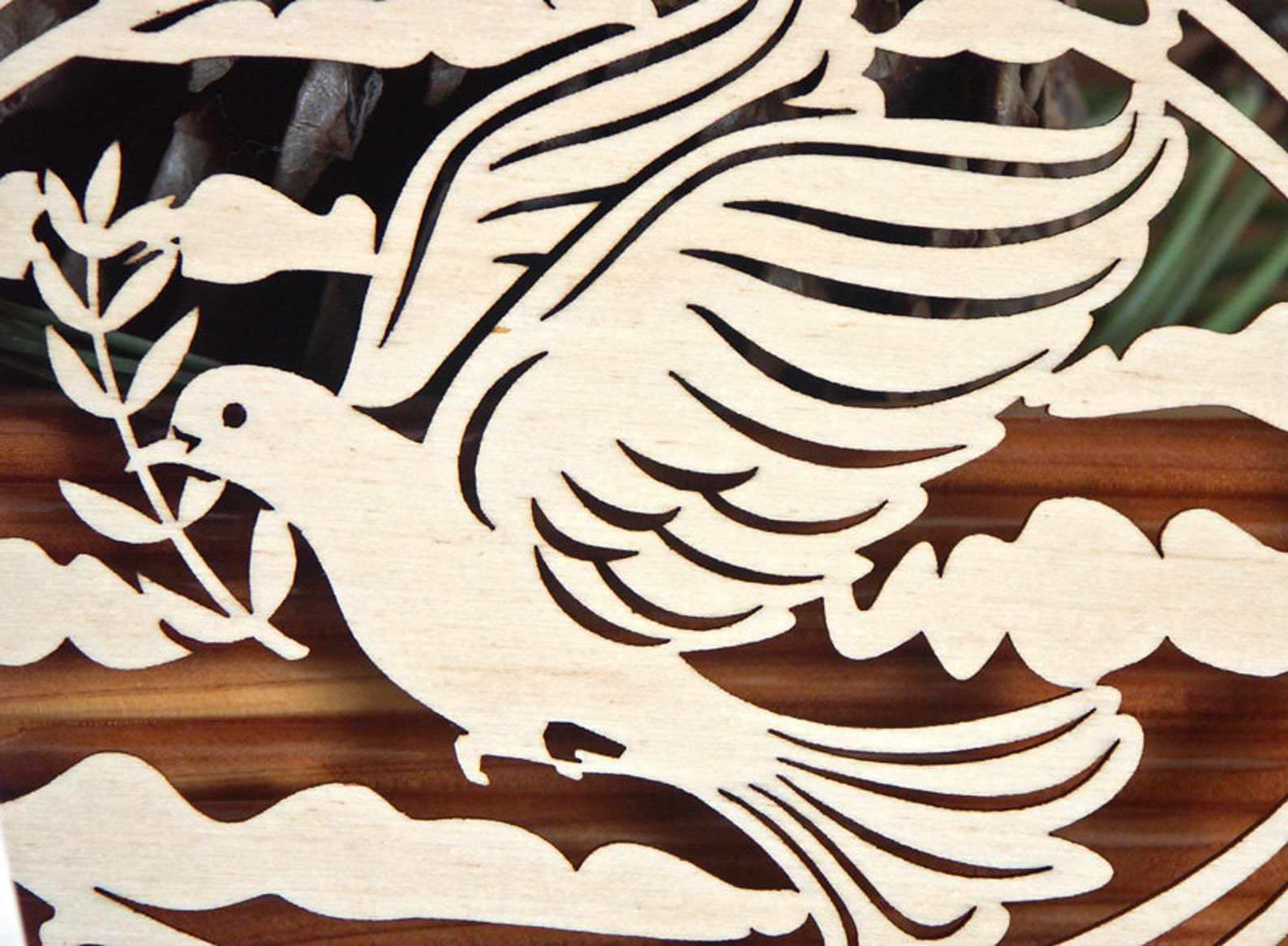 Dove With Olive Branch Ornament Wood Decoration Woodcut Dove Etsy