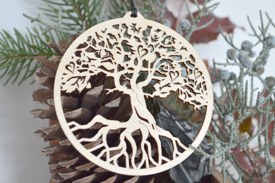 Tree of Life Ornament Everlasting Love With Hearts Woodcut Etsy