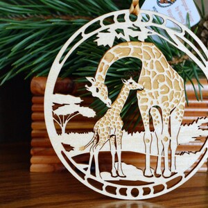 Wood Giraffe and giraffe calf ornament woodcut Giraffes decoration image 4