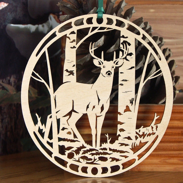 Wooden Deer in Aspen grove wood cut decoration Buck Deer