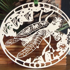 Wood Sea Turtle ornament woodcut turtle decoration wooden sea turtle