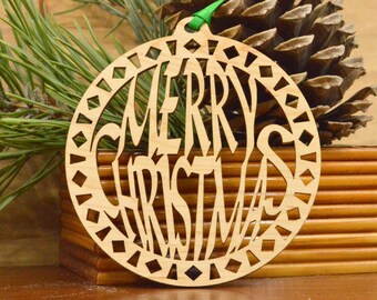 Wood Christmas ornaments. Merry Christmas ornament laser cut wooden ornament