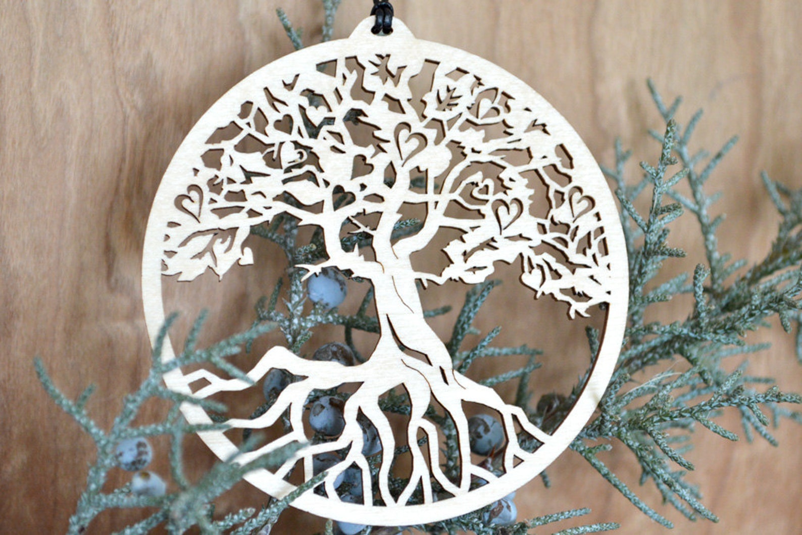 Tree of Life Ornament Everlasting Love With Hearts Woodcut Etsy