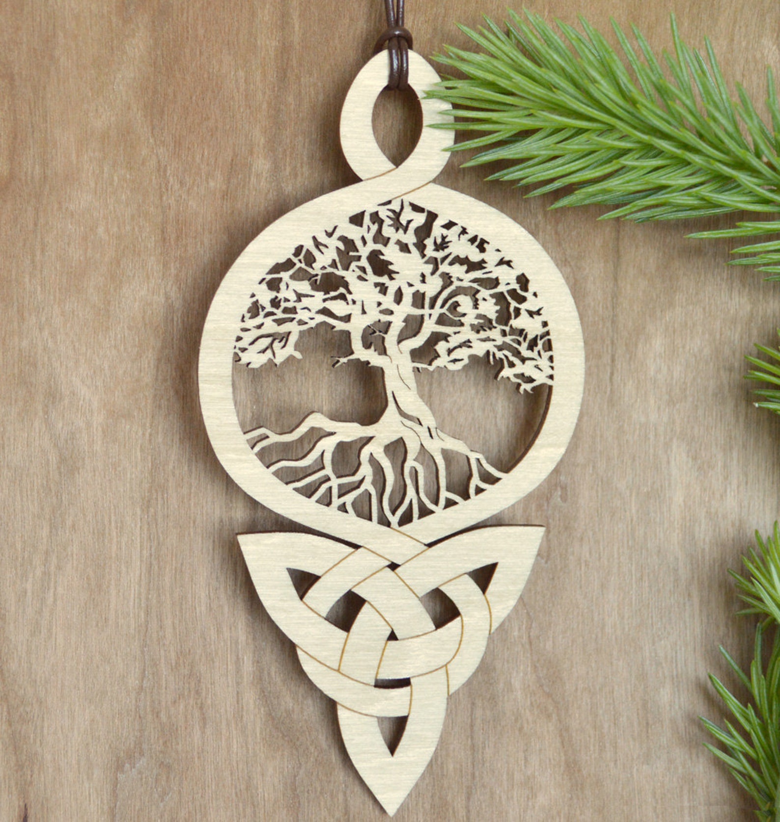 Tree of Life Celtic Trinity Knot Ornament Woodcut Tree of Life Etsy