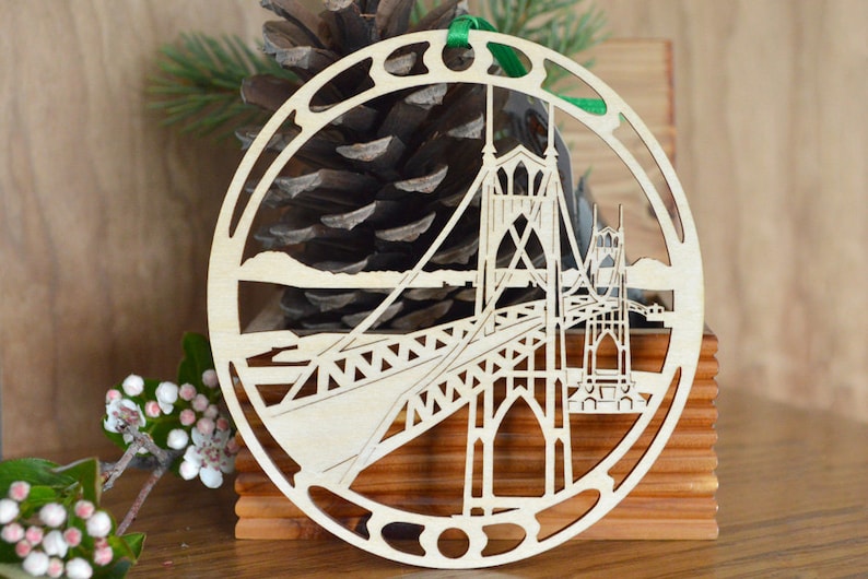 Bridge ornament wooden desk window decoration woodcut St Johns Bridge image 5