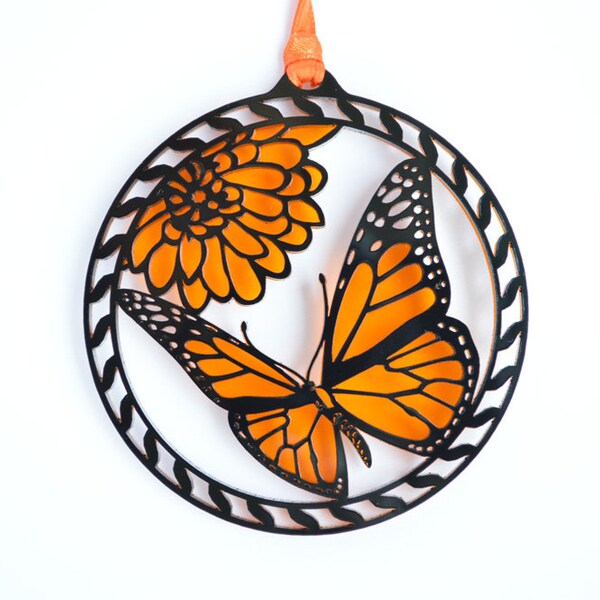 Butterfly ornament Orange and black acrylic Monarch butterfly decoration