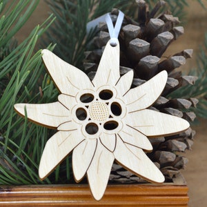 Wood Edelweiss flower ornament Flower decoration intricately cut Edelweiss Flower decoration