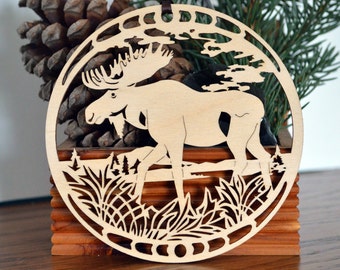 Wooden Moose wood cut decoration Bull Moose Ornament