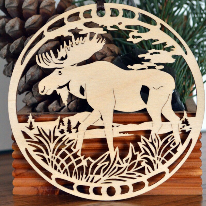 White wooden moose ornament