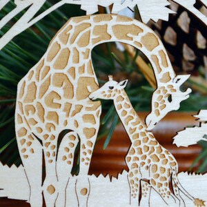 Wood Giraffe and giraffe calf ornament woodcut Giraffes decoration image 3