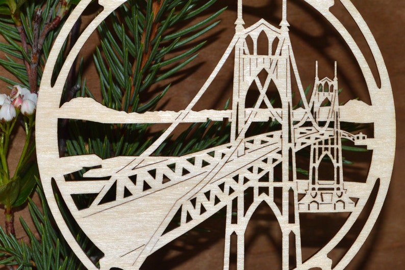 Bridge ornament wooden desk window decoration woodcut St Johns Bridge image 4