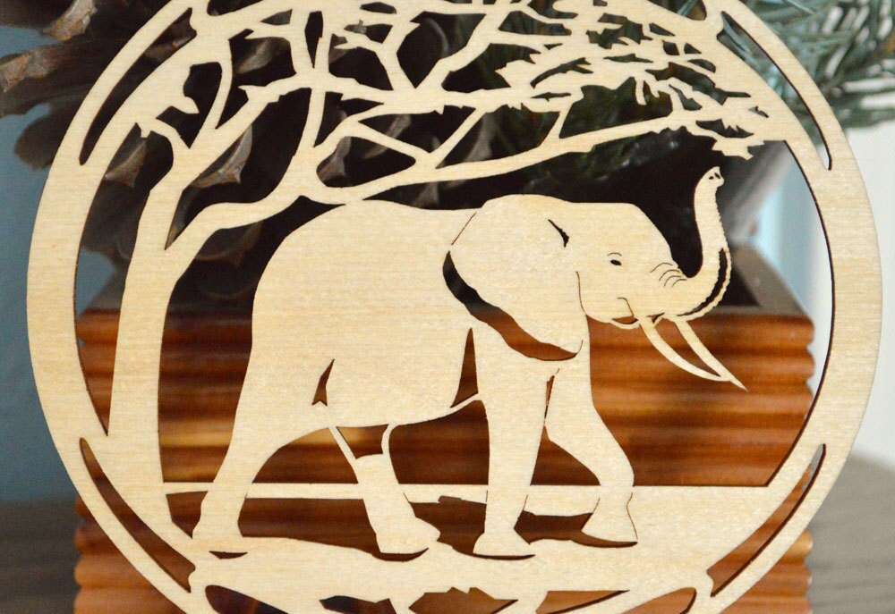 Wood Elephant ornament woodcut Elephant Etsy