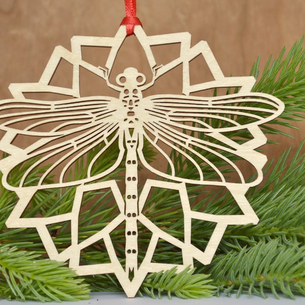 Dragonfly ornament, Wood dragonfly decoration, laser-cut wood dragonfly ornament