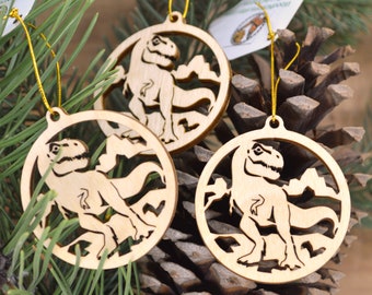 Wood Dinosaur ornaments. Set of three mini ornaments for jewelry making, crafting, decorating Tyrannosaurus Rex ornaments