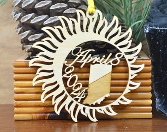 Indiana Total Solar Eclipse 2024 ornament wood cut decoration. Laser cut Indiana Solar Eclipse ornament Total Solar eclipse April 8, 2024