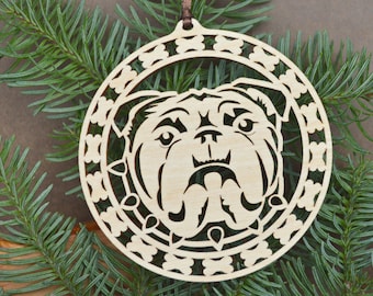 Bulldog ornament wood-cut dog decoration wooden dog ornament