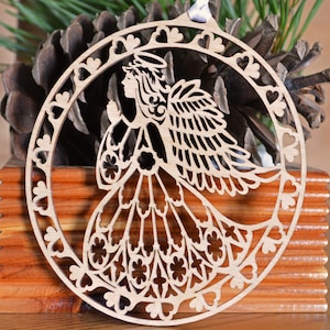 Angel ornament Intricately Cut decoration wood angel ornament