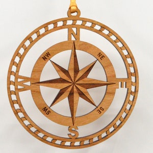 Compass rose Woodcut ornament Laser cut and engraved compass star ornament Nautical compass