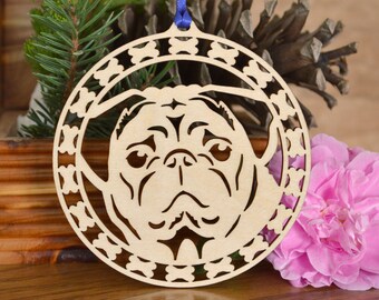 Pug ornament wood-cut dog decoration wood dog ornament