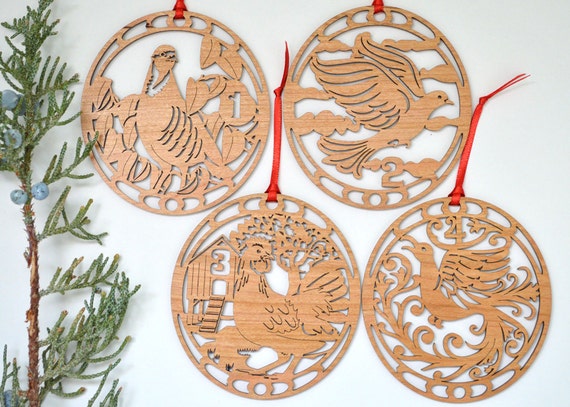 12 Days of Christmas woodcut ornament set