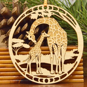 Wood Giraffe and giraffe calf ornament woodcut Giraffes decoration Solid Maple