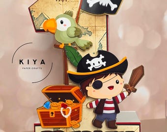 Custom Pirate Theme 3D Cardstock Number - 8.5" Personalized Birthday Table Decor - Layered Cardstock Kids Party Prop