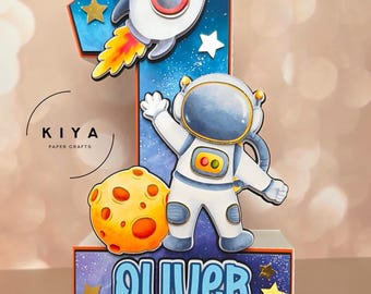Personalized Space Birthday Number Decoration | 3D Layered Astronaut Party Decor | Rocket Birthday Table Decoration | Custom Name Photo Prop
