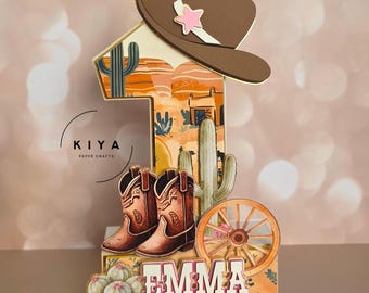 Cowgirl 3D Cardstock Number - 8.5" Personalized Birthday Table Decor - Western Birthday Party Decoration