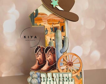 Cowboy 3D Cardstock Number - 8.5" Personalized Birthday Table Decor - Western Birthday Party Decoration