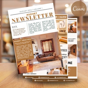 Real Estate August 2024 Newsletter | Real Estate Newsletter | Real Estate Marketing | Email Marketing | Canva Template | Printable