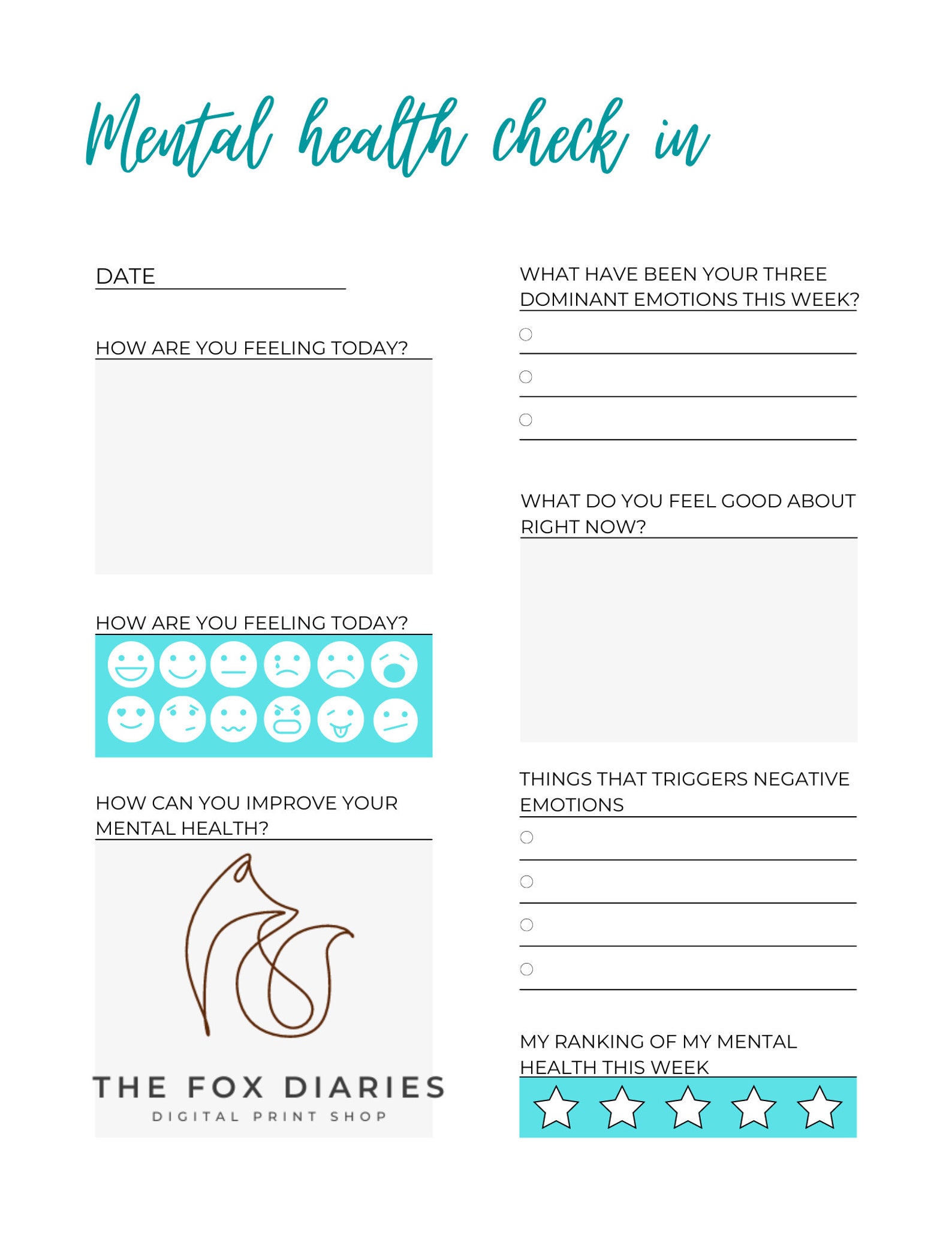 Mental Health Check List Printable Digital Download Etsy