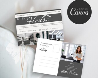 Open House Invitations | Open House Postcards | Open House Real Estate Postcards | Real Estate Farming | Real Estate Marketing | Canva