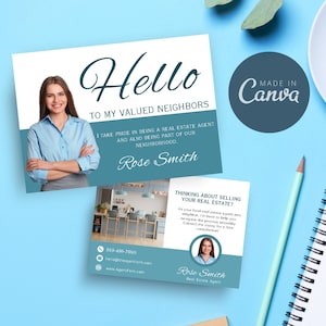 Hello Neighbor Postcard | Realtor Postcard | Real Estate Postcard | Farming Postcard | Real Estate Marketing | Real Estate | Canva | Agent