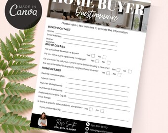 Cuestionario para compradores de bienes raíces / Formulario de admisión para compradores / Consulta para compradores / Guión de consulta para compradores de vivienda / Cuestionario para compradores / Paquete para compradores