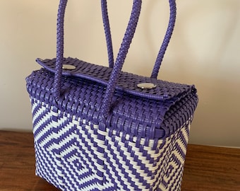 Purple and white Lunch boxes . kids bags. Washable bag. Lunch box bags. Boho bags. Recycle plastic bags. Small bags. Purple bag