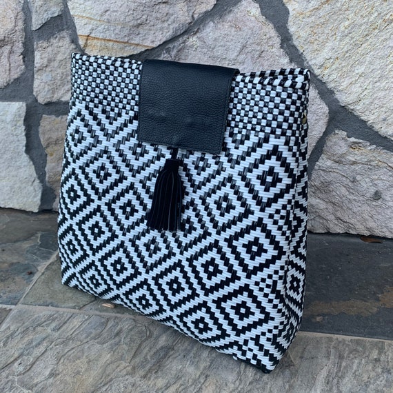 Woven black and white backpack. Handcrafted backpacks. | Etsy