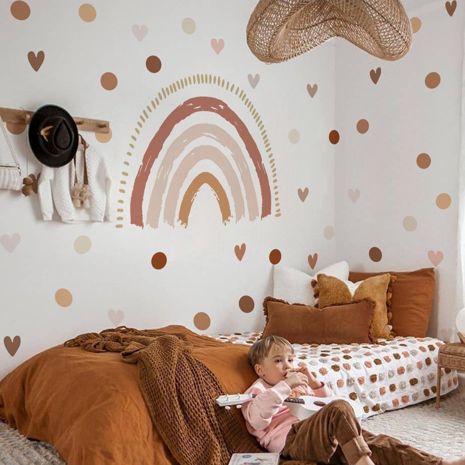 Wall Sticker Boho Rainbow With Dots and Hearts - Nursery and Kids Room ...