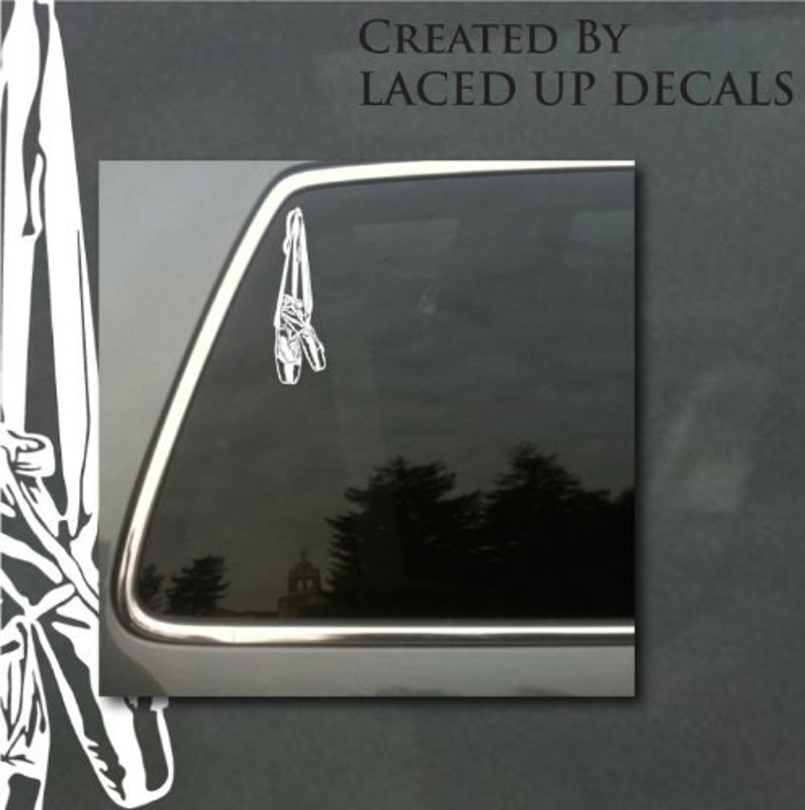 ballet shoes hanging vinyl decal © 2013 laced up decals sku:ballet shoes small