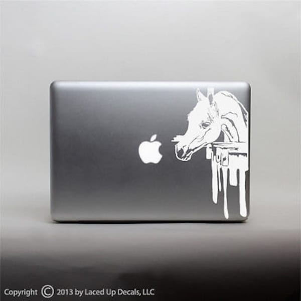 Arabian horse face eating apple macbook vinyl decal © 2013 Laced Up Decals SKU:arabian horse face eating apple 33