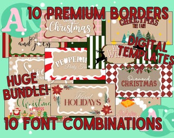 Paquete de plantillas de Canva con bordes navideños / Kit de diseño gráfico navideño (descarga digital)