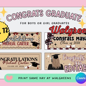 Congratulations Graduate Banner Bundle 72x24 | Class of 2026 Banner | Editable Canva Templates | Walgreens Same Day Printing